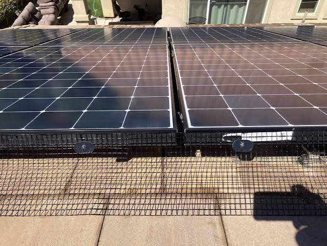 Solar panels being netted and cleaned in a single Perfect Pane visit