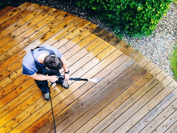 North Bay patio pavers being refreshed with a pressure washer