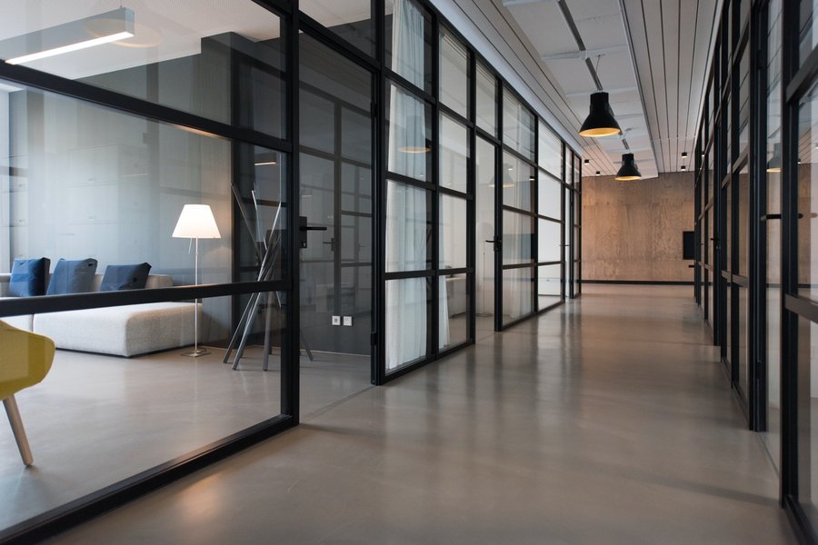 Interior glass office partitions cleaned by Perfect Pane